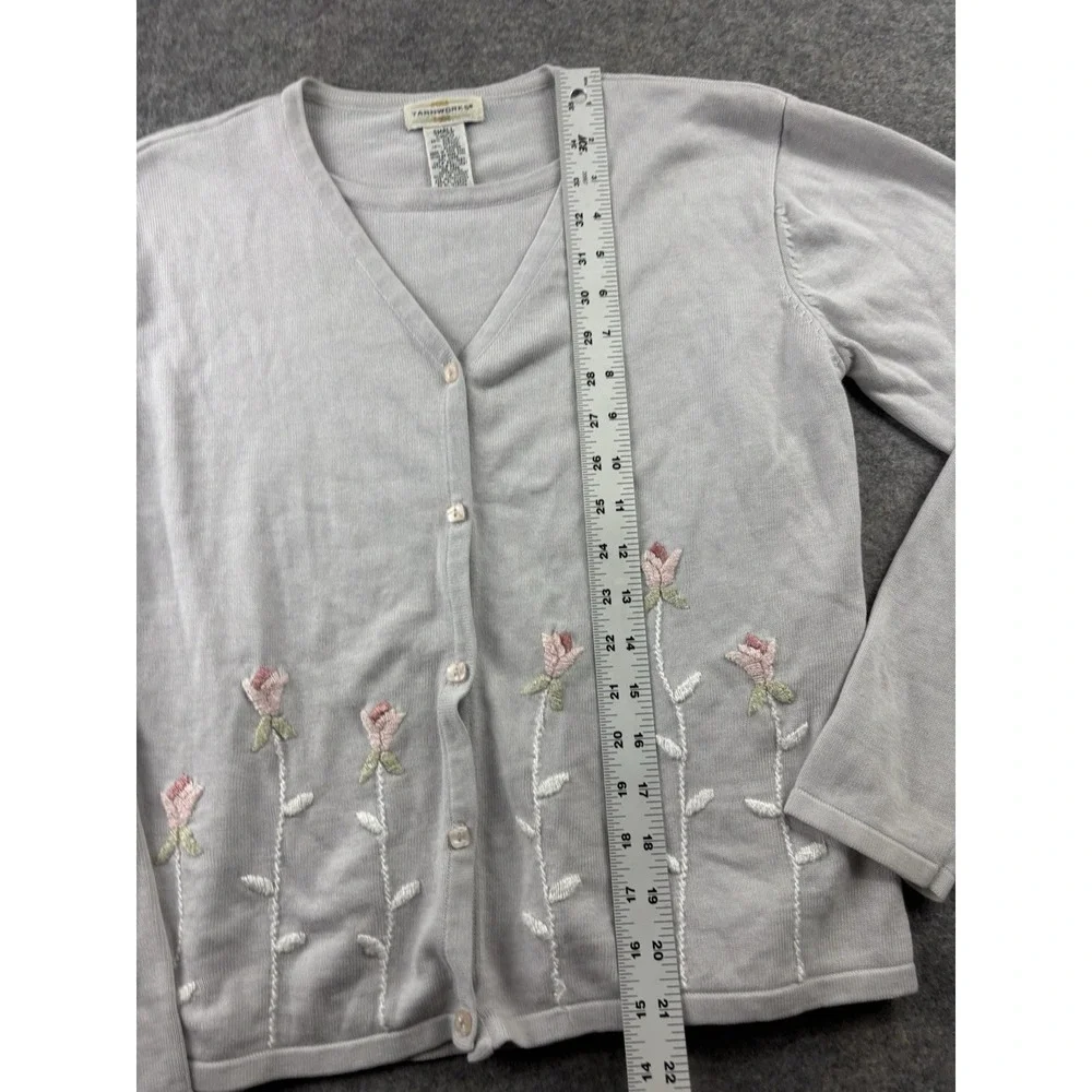 vtg Yarnworks Lavender Floral Embroidered Cardigan Womens S Coquette Cottagecore